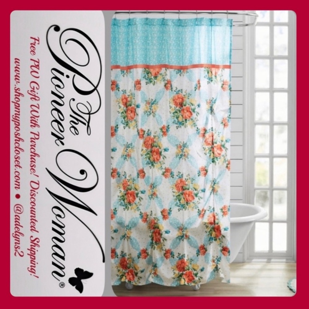๐บ New The Pioneer Woman Vintage Floral Cloth Shower Curtain - Picture 5 of 9